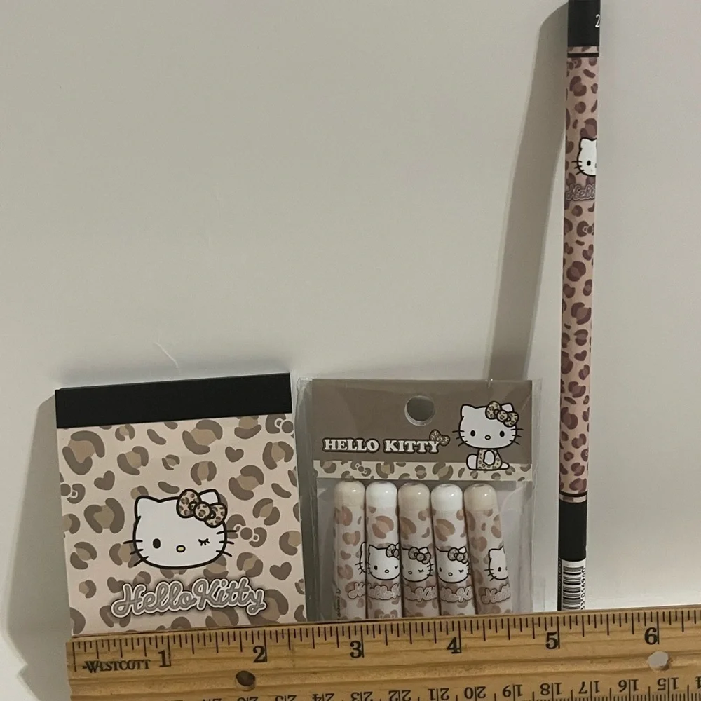 Hello Kitty Brown Leopard Mini Memo Pad, Pencil and Pencil Cap Bundle